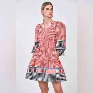 HUNTER BELL- Ellison Dress- Engineered Stripe- Red and Black Striped Dress